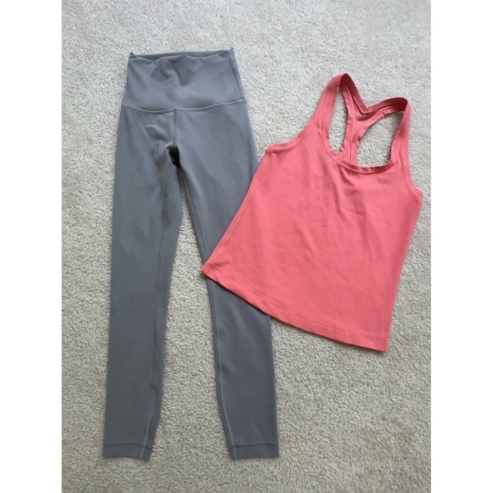 Lululemon Cool Racerback Tank Top Size 2 & Align HR Size 0 Leggings Light Gray